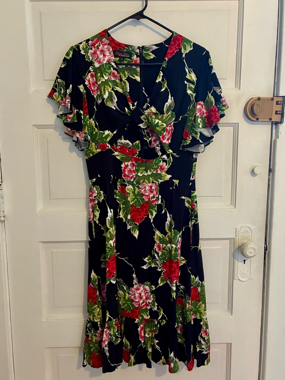 Trashy Diva Black Midi Dress with Red, Pink & Green Floral Print